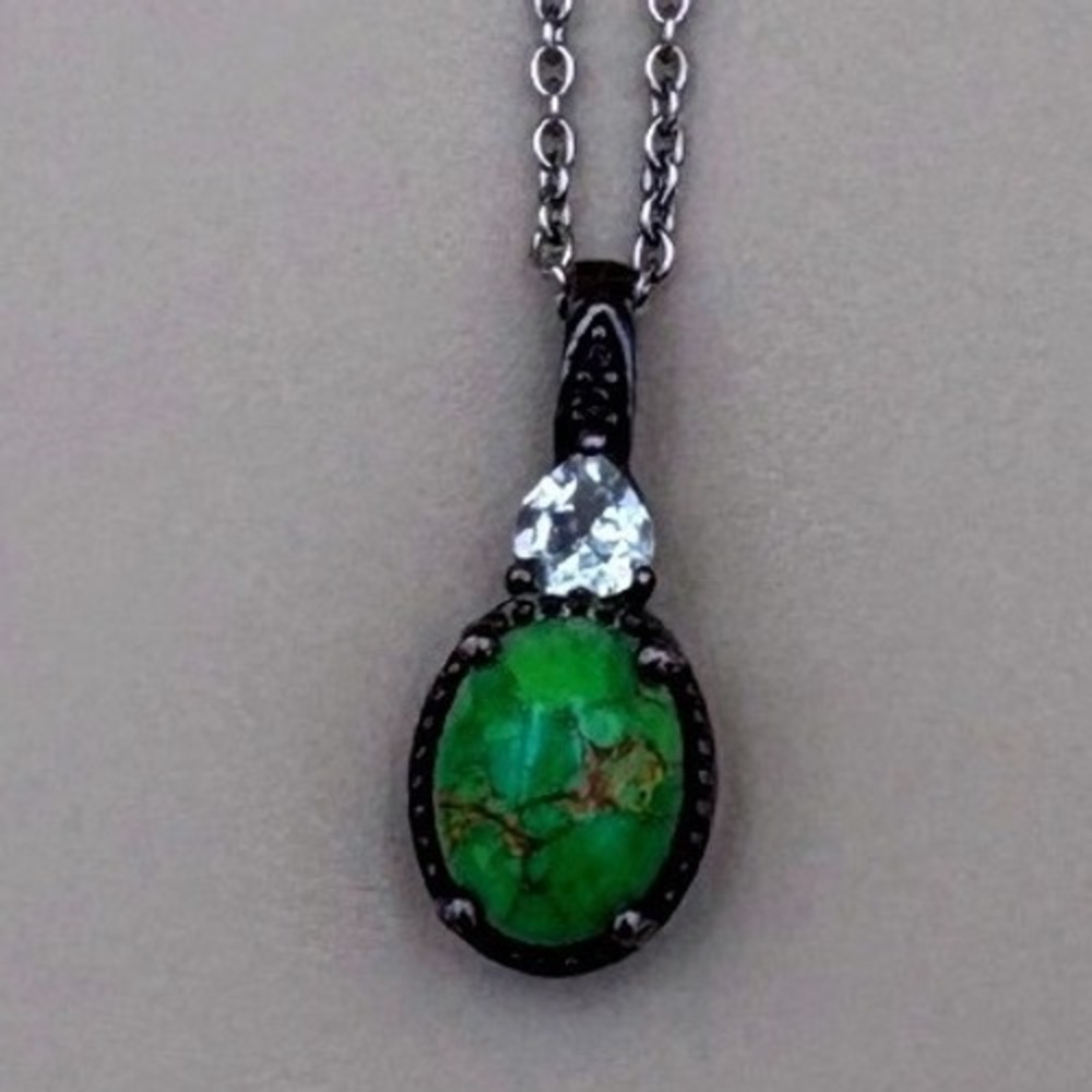 STS 925 Sterling Silver Green Copper Turquoise Necklace - 21" - Magnetic Clasp